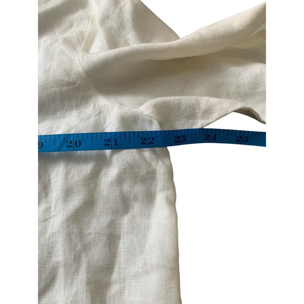 Flax Linen Button Down Shirt Womens Medium Cream Hidden Placket Coastal Grandma - Picture 7 of 10